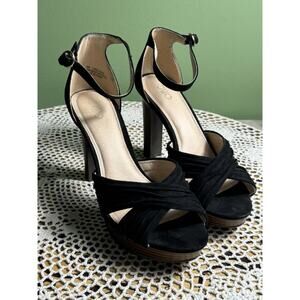 Cato Pump Wedge Platform Heels 4.5” Women's Size 9M Black Fabric Hemp sku 805